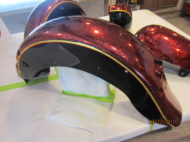 Harley Davidson Softail Custom Painted Candy Apple Red Flake Tank &amp; Fender Set