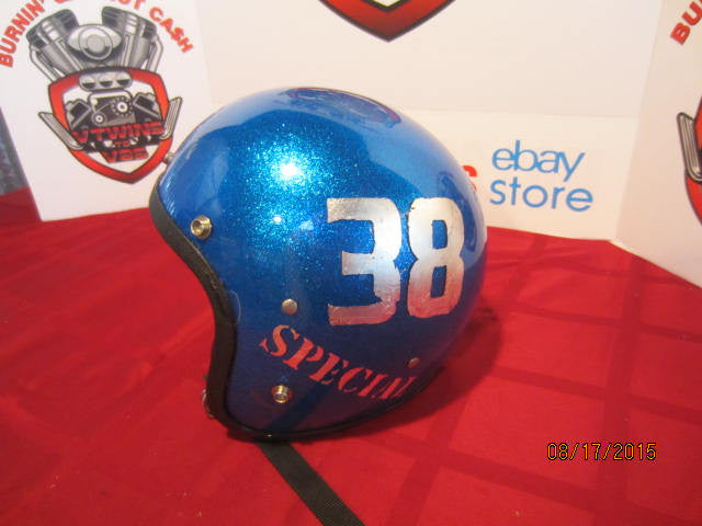 Vintage LSI Blue Metalflake Helmet Sparkle Flake Old School Custom Silver Leaf