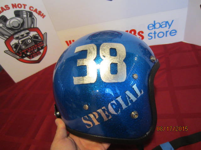 Vintage LSI Blue Metalflake Helmet Sparkle Flake Old School Custom Silver Leaf