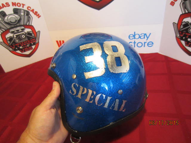 Vintage LSI Blue Metalflake Helmet Sparkle Flake Old School Custom Silver Leaf