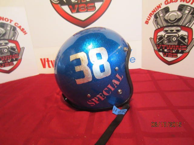 Vintage LSI Blue Metalflake Helmet Sparkle Flake Old School Custom Silver Leaf