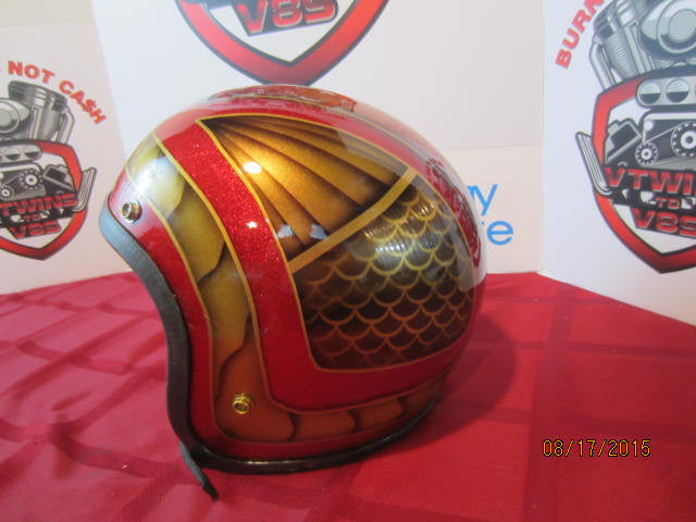Vintage Custom Painted Helmet Feauturing Lace, Fades, Fish Scales &amp; Hand Striped