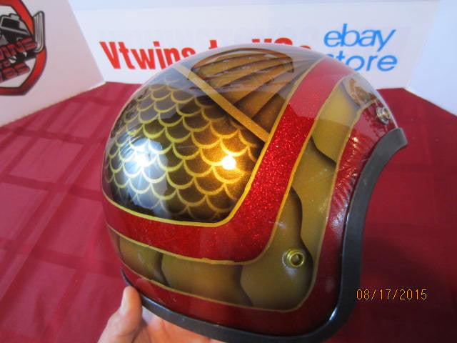 Vintage Custom Painted Helmet Feauturing Lace, Fades, Fish Scales &amp; Hand Striped