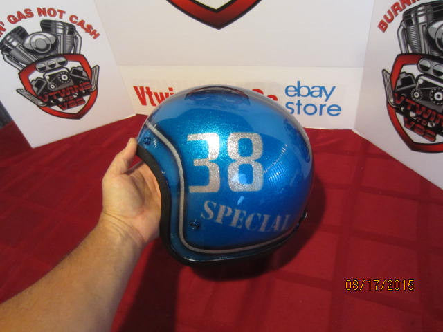 Vintage Custom Painted Helmet Feauturing Blue Flake, Silver Flake &amp; Fade