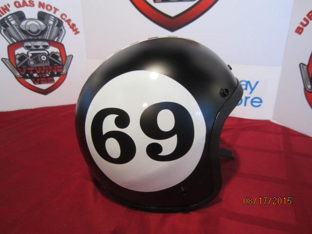 Vintage Custom Painted Helmet Hot Rod Black With "69" Logo & Checker Stripe
