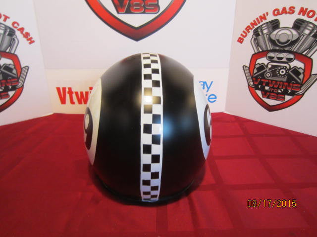 Vintage Custom Painted Helmet Hot Rod Black With &quot;69&quot; Logo &amp; Checker Stripe