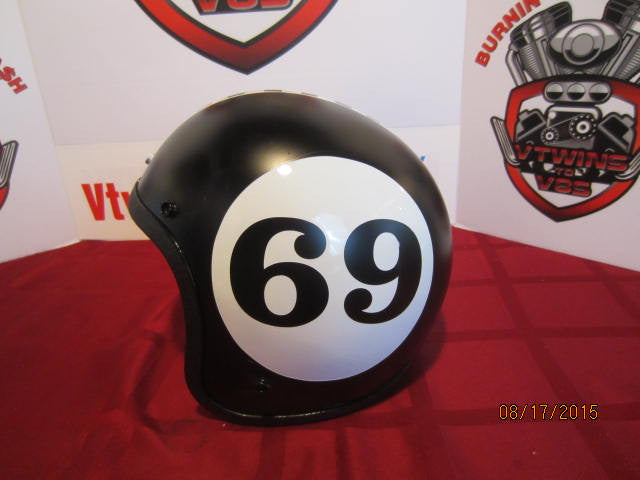Vintage Custom Painted Helmet Hot Rod Black With &quot;69&quot; Logo &amp; Checker Stripe