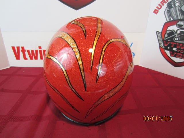 Vintage Orange Metalflake Helmet Old School Custom Gold Leaf Flames Hand Stripe