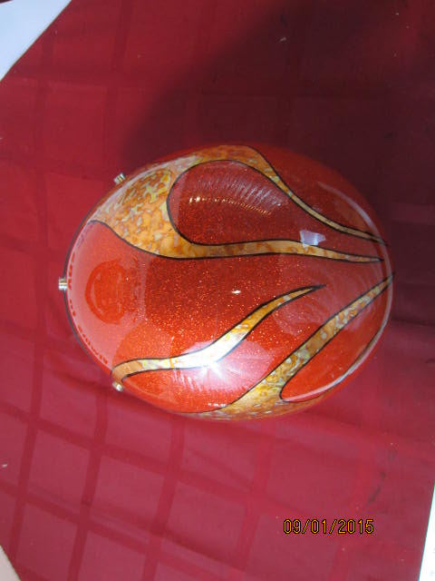 Vintage Orange Metalflake Helmet Old School Custom Gold Leaf Flames Hand Stripe
