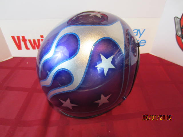 Vintage Purple Metalflake Helmet Old School Custom Featuring Flames, Fades, Lace