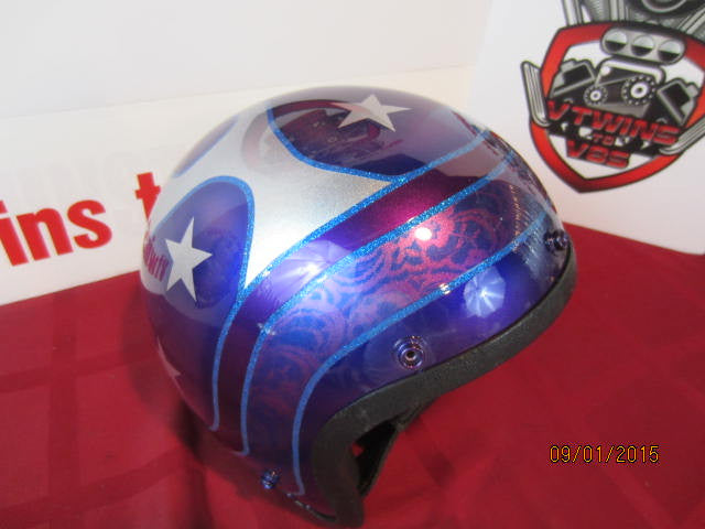 Vintage Purple Metalflake Helmet Old School Custom Featuring Flames, Fades, Lace