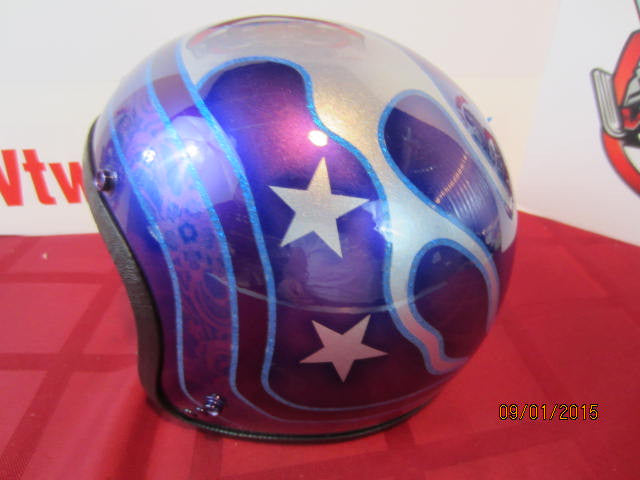 Vintage Purple Metalflake Helmet Old School Custom Featuring Flames, Fades, Lace