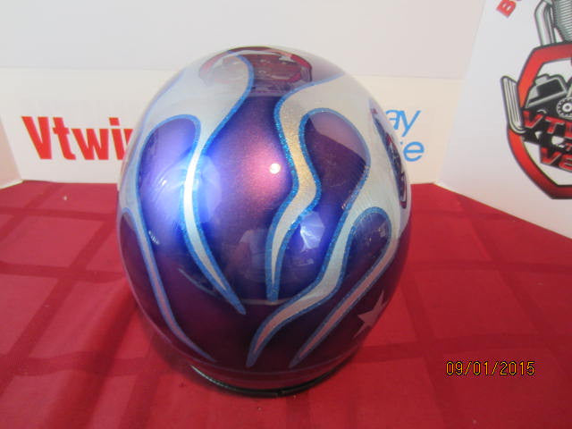 Vintage Purple Metalflake Helmet Old School Custom Featuring Flames, Fades, Lace