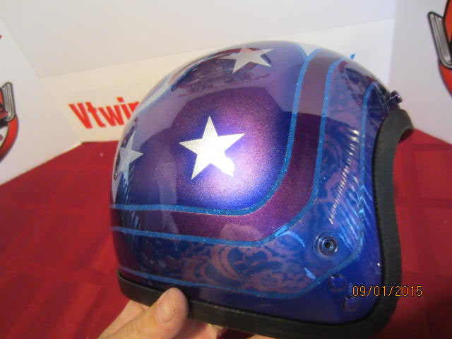 Vintage Purple Metalflake Helmet Old School Custom Featuring Flames, Fades, Lace