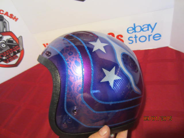 Vintage Purple Metalflake Helmet Old School Custom Featuring Flames, Fades, Lace
