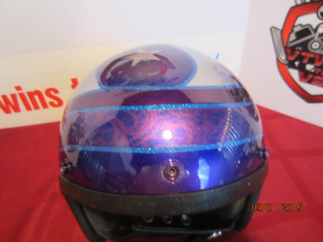 Vintage Purple Metalflake Helmet Old School Custom Featuring Flames, Fades, Lace