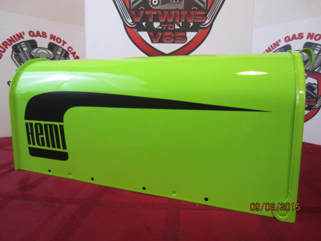 Custom Painted HEMI CUDA&#39; Mailbox Sublime Green w/Black Hockey Stick Stripes