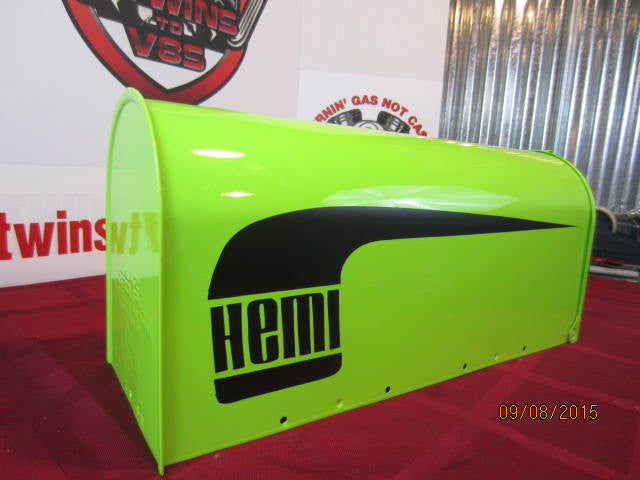 Custom Painted HEMI CUDA&#39; Mailbox Sublime Green w/Black Hockey Stick Stripes